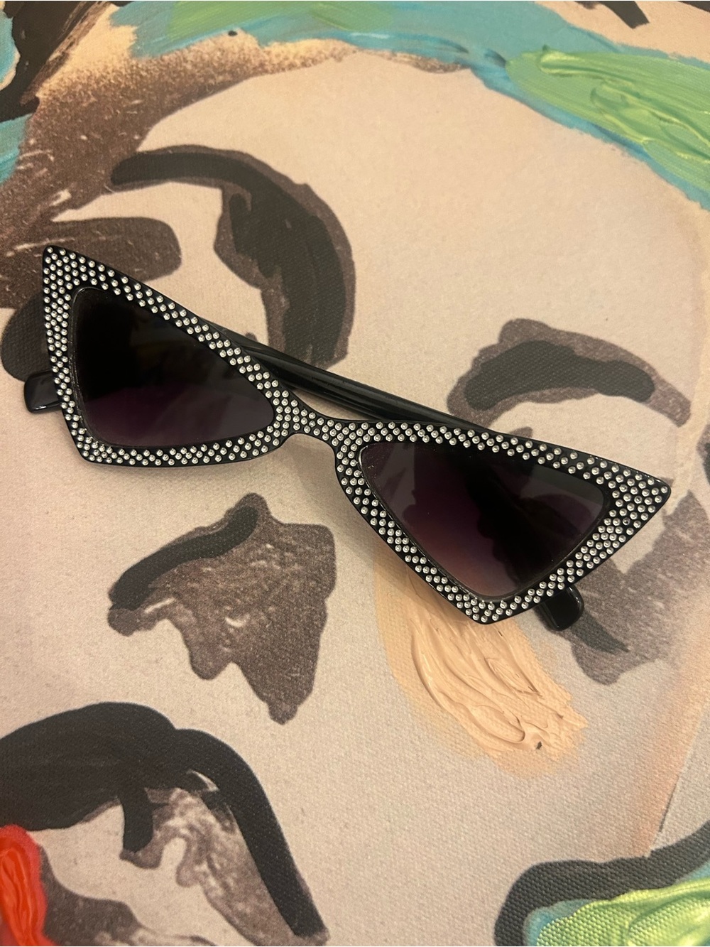 Crystal-Trim Black Retro Cat Eye Sunglasses